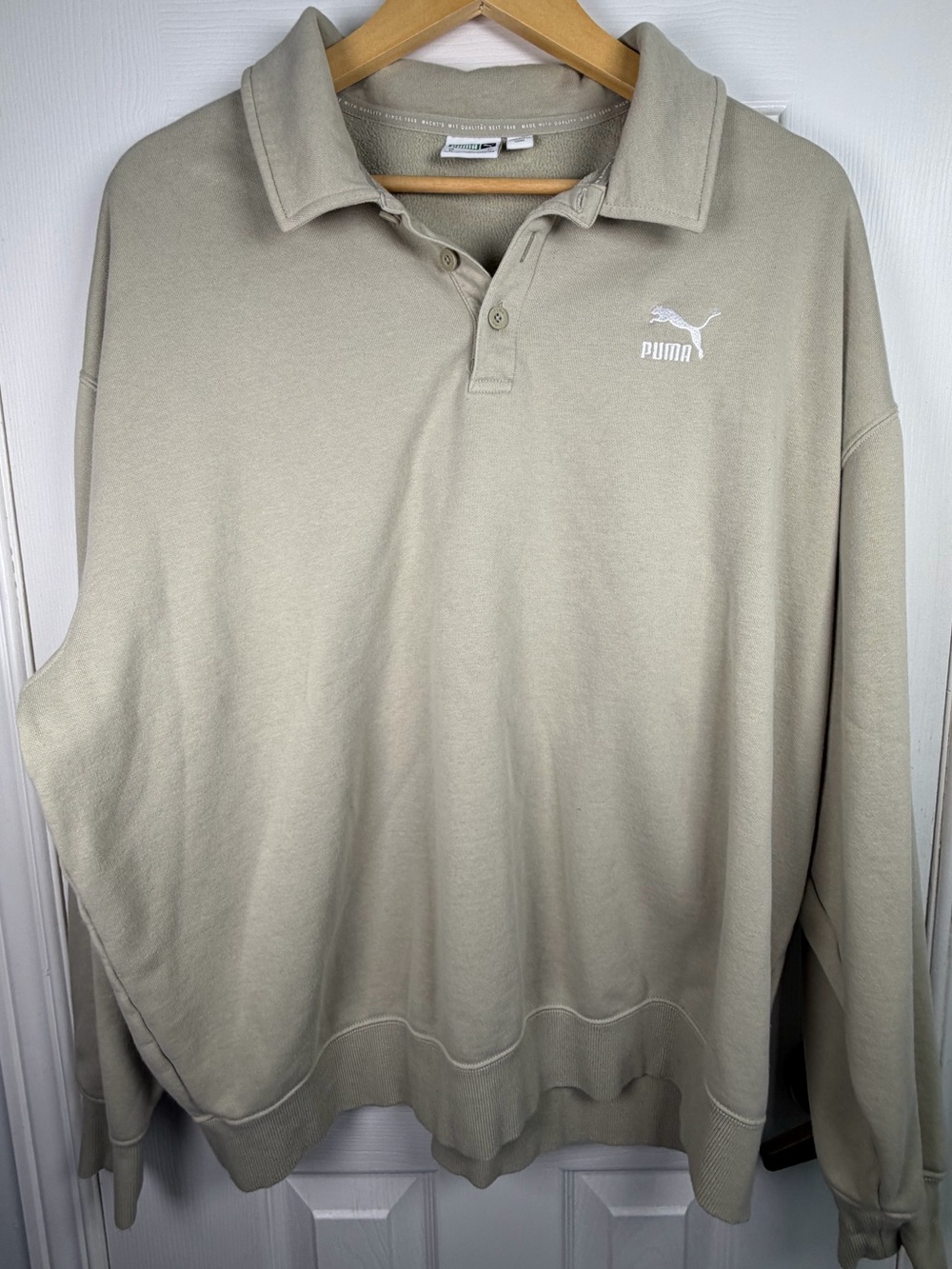 Puma Light Beige Green Polo Sweatshirt Men's XL 100% Cotton Casual Golf